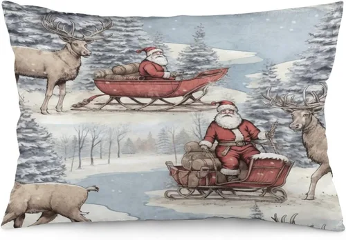Vista 12 de Fundas de almohada decorativas de invierno, con bastones de caramelo, alce, Papá Noel, paseos en trineo, 12 x 20 pulgadas, con cremallera