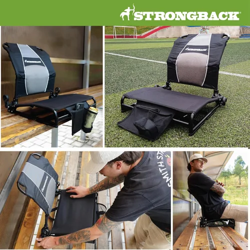 Vista 5 de STRONGBACK Lumbar Support Stadium Seat for Bleachers – Ergonomic Chair with Back Support for Adults & All-Day Comfort Negro/Gris