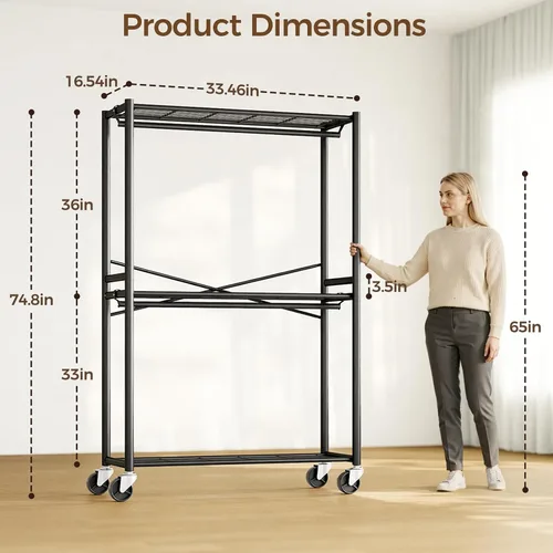 Vista 3 de HYSEYY Rolling Clothes Rack Heavy Duty Clothing Rack for Hanging Clothes