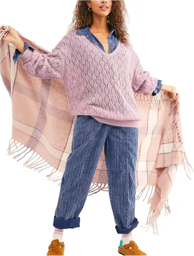 Vista 3 de Free People Say Hello - Suéter tipo túnica de gran tamaño con cuello en V para mujer