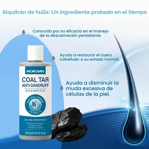 Vista 4 de Morovan Champú para la caspa de alquitrán de hullo: 2% Extracto de alquitrán de carbón para caspa severa, psoriasis y picazón en el cuero cabelludo