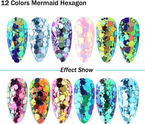 Vista 4 de Lentejas de purpurina camaleón para uñas, lentejuelas de arte de uñas holográficas 3D con gradiente láser, polvo de purpurina brillante en gel UV