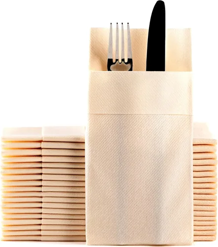 Vista 21 de Servilletas de papel desechables azul bebé con bolsillo incorporado para cubiertos, servilletas de tacto de lino absorbentes para cocina, baño