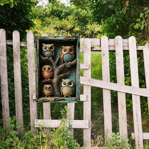 Vista 2 de Letrero de lata de búhos con diseño de efecto visual 3D, póster de metal para decoración de pared para el hogar, patio, cocina, restaurante