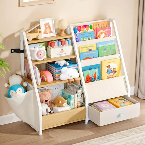 Vista 9 de HAVLOTII Estantería para niños y almacenamiento de juguetes, estante para libros para habitaciones de niños, estantería para bebés para guardería