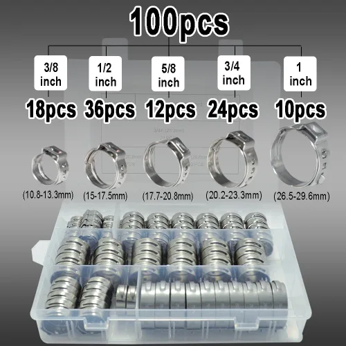 Vista 2 de TTFLEX - 100 abrazaderas de manguera de acero inoxidable para una sola