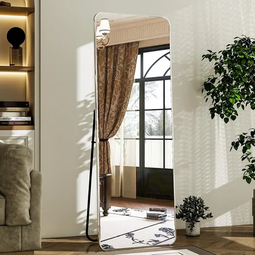 Vista 13 de HARRITPURE Espejo de longitud completa de 56 x 21 pulgadas, espejo rectangular con soporte Negro