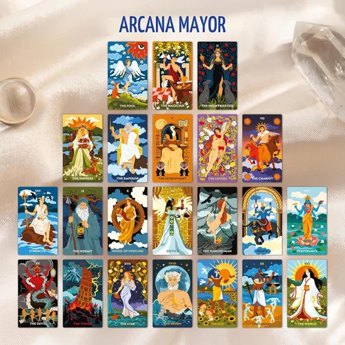 Vista 7 de Wyspell - Cartas de tarot con libro guía - Baraja de tarot del panteón - Diseño único