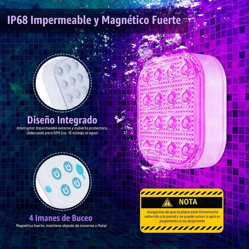 Vista 7 de Luces LED sumergibles con control remoto, luz LED subacuática impermeable, batería recargable, lámpara de 16 colores cambiantes, luces sumergibles