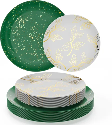 Vista 8 de Trendables Platos de Navidad desechables 100 piezas de vajilla navideña, juego de platos de plástico de Navidad incluye: 20 platos llanos de 10