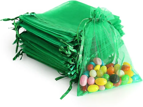 Vista 13 de Lautechco 100 bolsas de organza – 4 x 6 pulgadas, bolsas de regalo de malla beige con cordón para Navidad