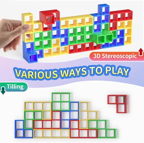 Vista 6 de Tetra Tower - Juego de apilamiento de 48 piezas de bloques de construcción de equilibrio para niños, adultos, familia, amigos, juego en