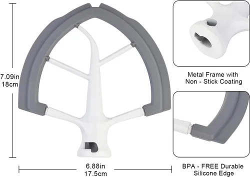 Vista 4 de Roabertic Batidor de borde flexible para batidora KitchenAid con soporte elevador de tazón, pala batidora plana de 6 cuartos de galón con bordes