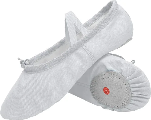 Vista 4 de L-RUN Zapatos de ballet para niñas, zapatos de baile suaves para mujer, zapatillas de ballet de lona para uso diario, zapatos de yoga planos