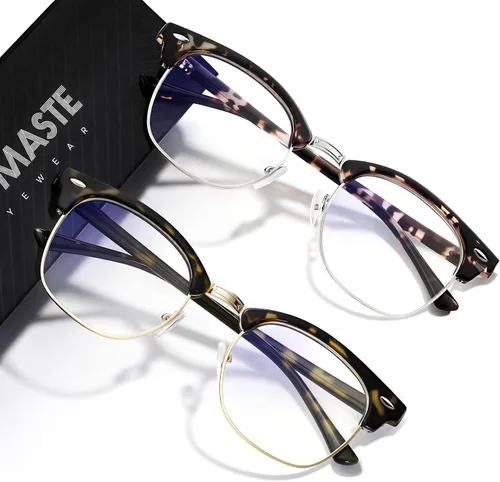 Vista 9 de Blue Light Blocking Glasses Anti Eyestrain Computer Gaming Glasses Vintage Half Frame UV Clear Lens for Women Men