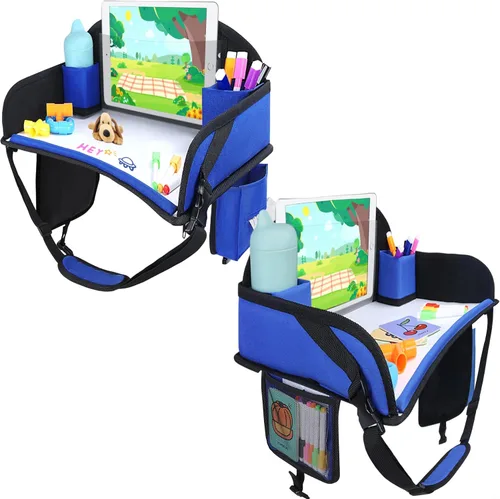 Vista 15 de 2 piezas Bandeja de viaje para niños, bandeja para asiento de coche para niños Viaje, Esenciales de viaje en carretera para niños con kit de dibujo