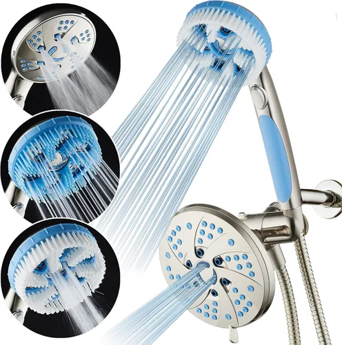 Vista 10 de Aquassage 5 en 1 de AquaCare - Cabezal de ducha de alta presión de 76 modos, combinado, ducha de mano, cepillo corporal y cepillo de pelo en uno.