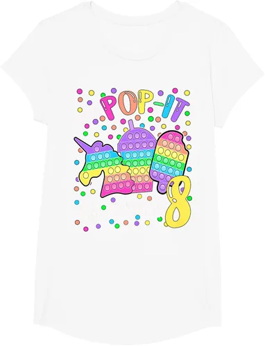 Vista 65 de Let's Pop-it I'm turning 8 Colorful 8th Birthday - Camiseta para niña, Negro
