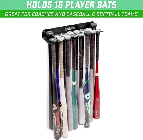 Vista 7 de GoSports Bastidores para bates de béisbol y sóftbol, negro o rojo, capacidad para 16 murciélagos, montaje en pared o clip en valla de dugout