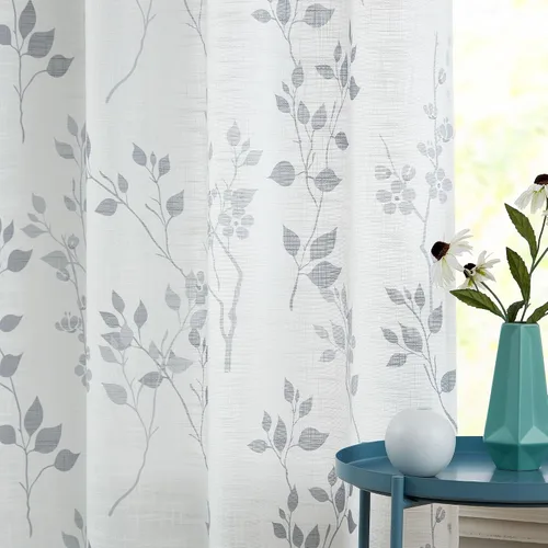 Vista 31 de Beauoop Juego de 2 cortinas semitransparentes de lino floral para sala de Clásico azul y gris