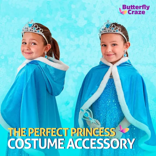 Vista 8 de Butterfly Craze Snow Princess Kids Cape with Hood Childrens Warm Winter Wrap Shawl Ice Blue Cape Only