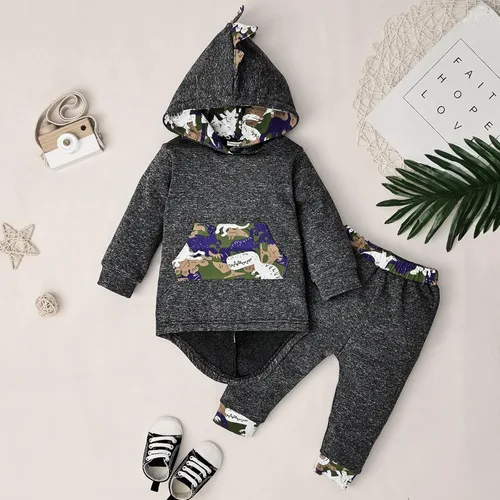Vista 2 de FOCUTEBB Conjunto de ropa para bebé niño a cuadros para otoño e invierno, de manga larga, sudadera con capucha y pantalones