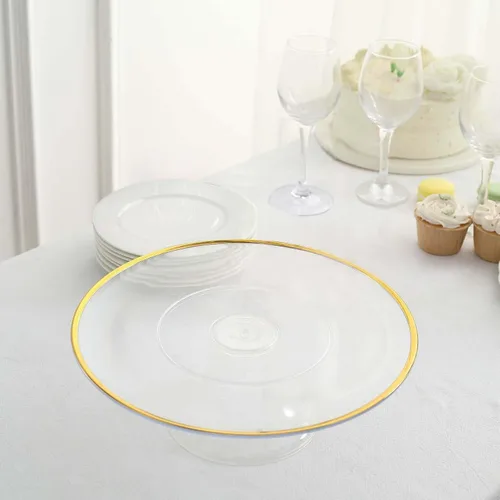 Vista 6 de Efavormart - Paquete de 2 elevadores de plástico transparente de 12 pulgadas con borde dorado para cupcakes y postres, soporte desechable para tartas