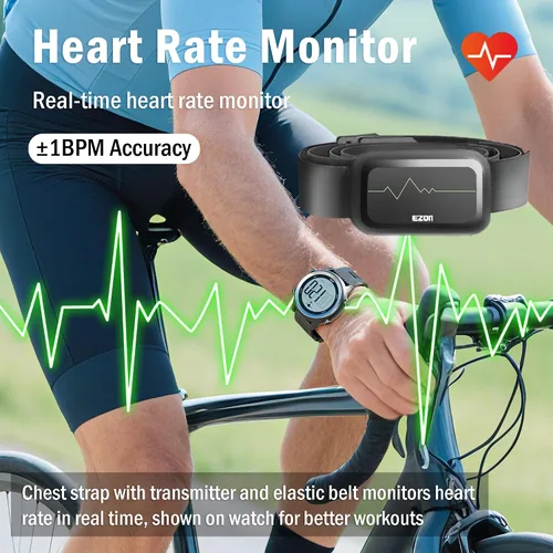 Vista 2 de EZON Monitor de frecuencia cardíaca y correa de pecho, monitor de frecuencia cardíaca de ejercicio, reloj deportivo con HRM, impermeable