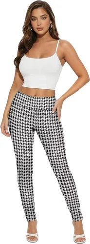 Vista 23 de Hybrid & Company Pantalón elástico súper cómodo con cintura elástica completa, de sarga milenaria 10571-Negro Blanco