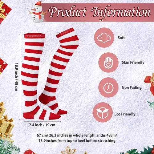 Vista 2 de kymqlyw 6 Pairs Over Knee Long Striped Socks for Women Thigh High Sock Stockings Christmas Girls Party Stocking Costume