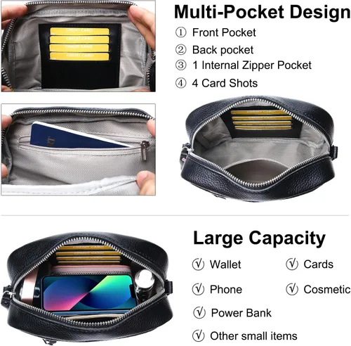 Vista 3 de Utenwat Bolsos cruzados pequeños para mujer, de piel auténtica, correa de guitarra, bolso de hombro, bolso para cámara con ranuras para tarjetas RFID