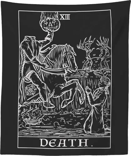 Vista 11 de Tapiz de cartas del tarot de la muerte, jinete sin cabeza, La leyenda del somnoliento hueco, gótico, Halloween, decoración para colgar en la pared