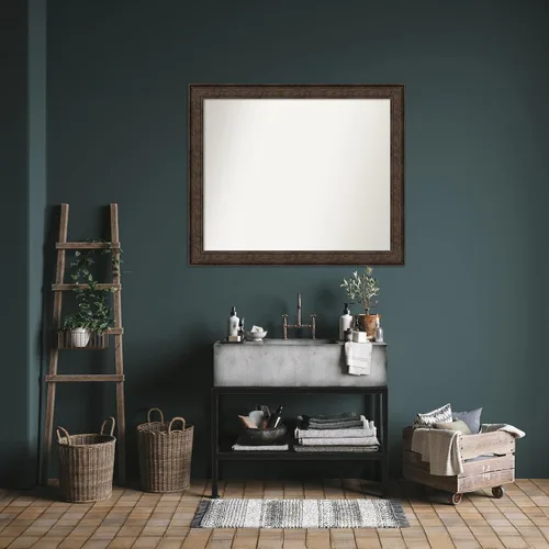 Vista 1130 de Amanti Art Espejo de pared personalizado no biselado (25 x 25 pulgadas), marco de bronce acentuado, varios tamaños personalizados, espejo de baño