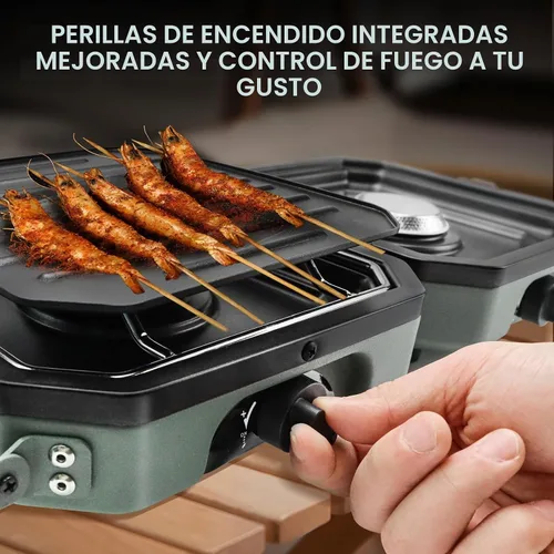 Vista 6 de Estufa de campamento de propano de 2 quemadores con parrilla, estufa portátil de propano de 16000 BTU con 2 quemadores ajustables e encendido