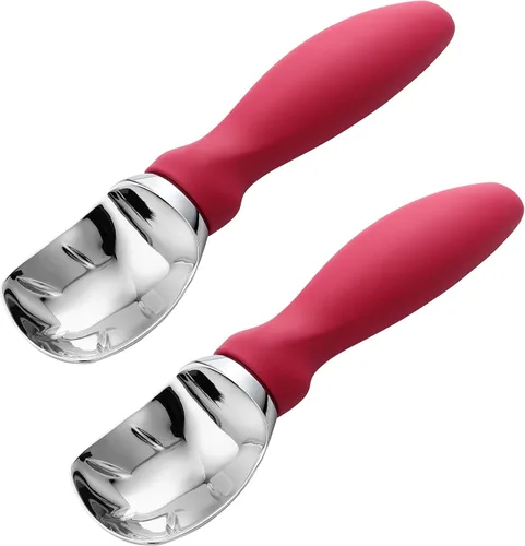 Vista 10 de Spring Chef - Cuchara para helado rosa de alta resistencia con mango suave, cuchara profesional para helado, cuchara de metal para masa de galletas