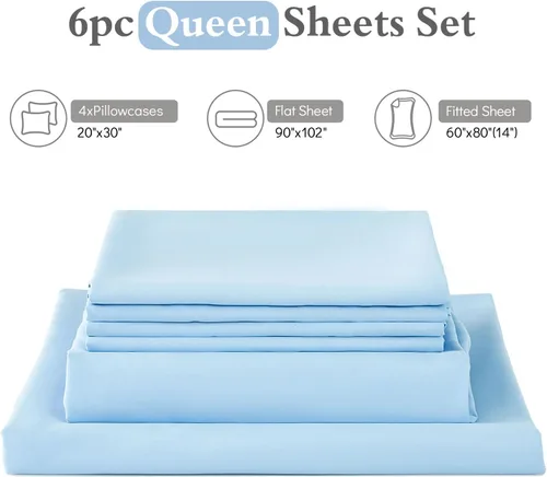 Vista 7 de ILAVANDE Juego de Sábanas Queen de 6 Piezas, Juego de Sábanas de Cama Queen de Microfibra Súper Suave de Lujo de Hotel Serie 1800 - Sin Arrugas