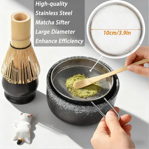 Vista 6 de Juego de batidor de matcha, juego de té Matcha incluido cuenco matcha, batidor de bambú matcha, cuchara, soporte para batidor de matcha, soporte