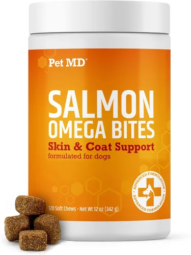 Vista 8 de Pet MD Salmon Omega Bites for Dogs - Suplemento para piel y pelaje con Omega 3 y 6 para perros más DHA y EPA - Promueve la alergia y el alivio