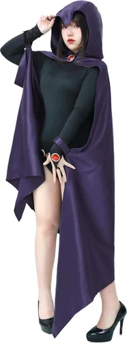 Vista 9 de DAZCOS Disfraz de Rachel para mujer con capa púrpura y cinturones para Halloween