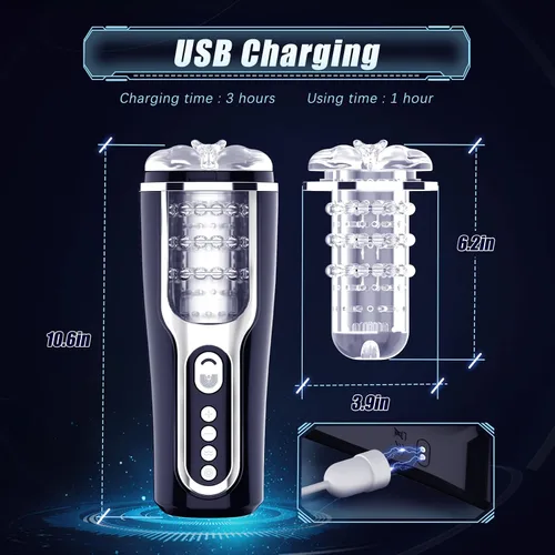 Vista 3 de Masturbador masculino automático con 5 modos de empuje y vibración para estimulación del pene, juguete eléctrico de bolsillo para adultos con vagina