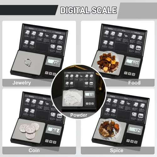 Vista 7 de Báscula digital de bolsillo de gramo de 0.00 oz de precisión, mini báscula digital de gramos, pequeña báscula de alimentos, báscula de joyería