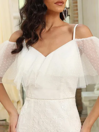 Vista 5 de Ever-Pretty Vestido de boda largo de tul con abertura lateral para mujer 90361