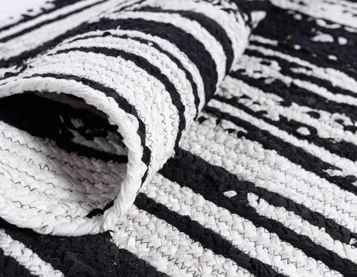 Vista 6 de Unique Loom Braided Chindi Collection Casual Modern Black Area Rug (9' 0 x 12' 0)