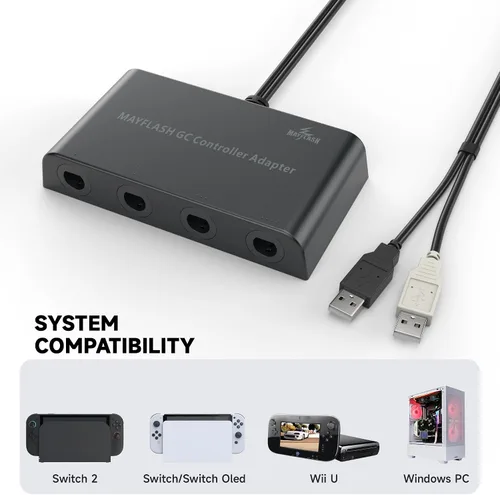 Vista 3 de MAYFLASH Gamecube Controller Adapter for Wii U, PC Windows and Switch/Switch 2, 4 Ports