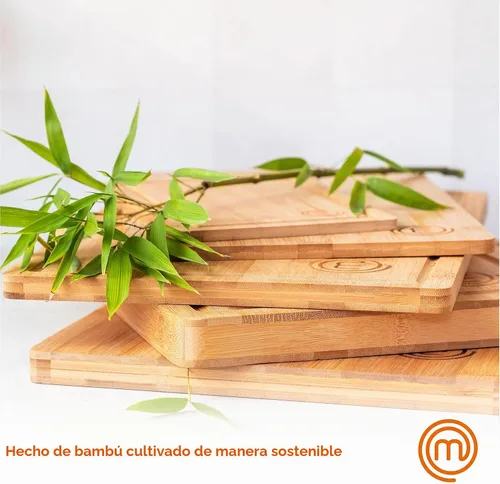 Vista 3 de MasterChef Tablas de cortar de bambú para cocina, juego de 3 tablas de cortar de madera, superficie natural, orgánica y segura para alimentos