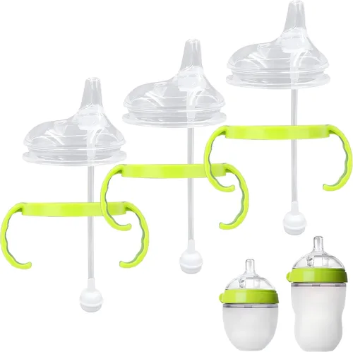 Vista 7 de Kit de conversión de vasos para biberones Comotomo, parte superior de popote suave y taza de transición con peso con asas, juego de 3 Straw