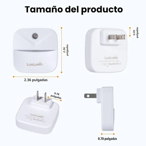Vista 4 de LuxLumin – Luz nocturna LED enchufable en la pared con sensor inteligente de atardecer a amanecer, encendido y apagado automático, luz nocturna
