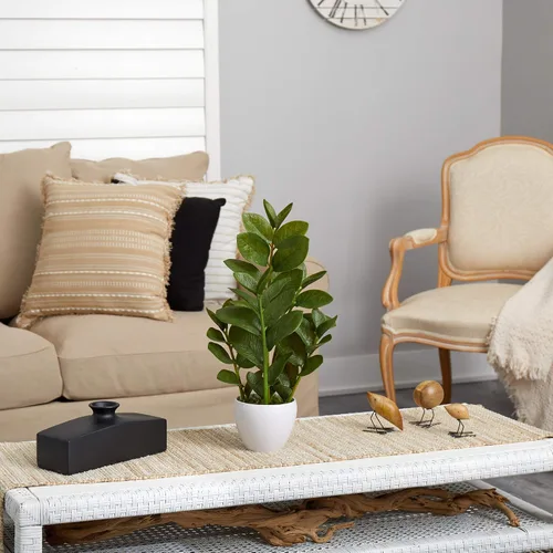 Vista 4 de Planta ZZ Nearly Natural de 22 pulgadas, planta artificial Zamioculcas en maceta blanca