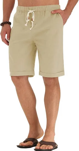 Vista 5 de Sailwind Pantalones cortos de lino para hombre, estilo casual, con cordón, para playa