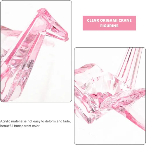 Vista 5 de TEHAUX Adornos acrílicos, estatua de grulla de origami transparente, figura en forma de grúa, figura de papel para decoración de mesa de comedor